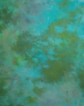 Textured abstract turquoise, green and grey acrylic painting
