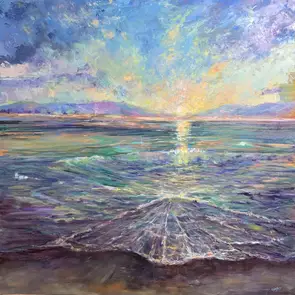 Large Seascape. Beach scene at Sunset/sunrise, representing The Glorious Power of the Moment.