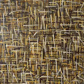 abstract painting composed of layered earthy lines
