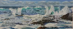 Storm waves crashing into rocks