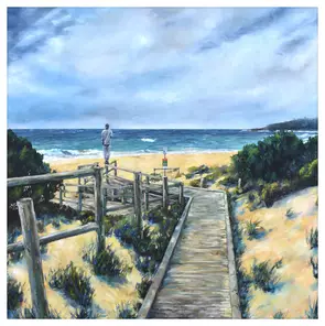 Man on post looking at ocean