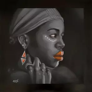 Commissioned _ African portrait by Hamid Javanmard, Acrylic, Black &amp; White