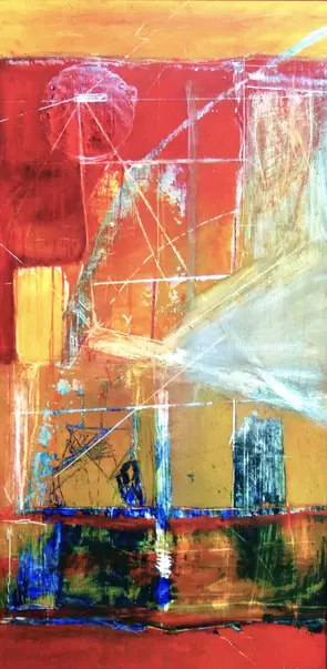 'Dredged Yellows of Orange' oil paint enamel paint on board. 120x60cm 2003 .jpg
