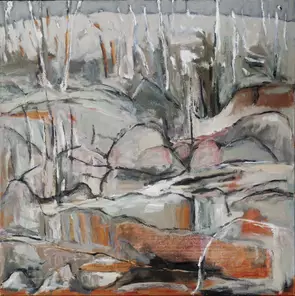 Layers of warm colour and overlapping, curving shapes. There is a high horizon which is always comforting as it serves to es…