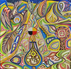 Colourful, intriguing expressionistic psychological landscape