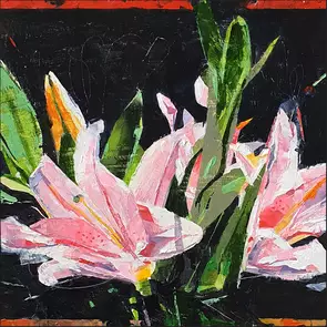 These lilies have been painted with a palette knife, mainly, to keep them loose and free but still make them recognisable.