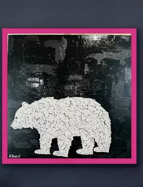 Modern emotive representation blackbear with moulded fluorescent pink frame