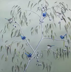 Blue wrens in a tree