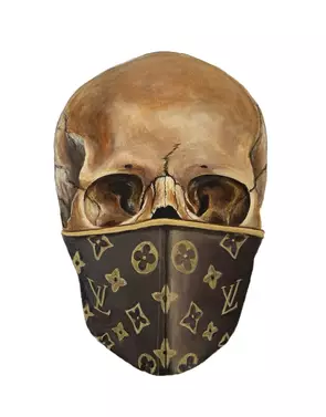 Photo realistic skull wearing louis Vuitton facemask