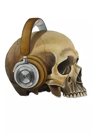 Photo realistic skull wearing headphones