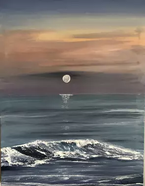 A beautiful scene on a full moonlight night on the ocean