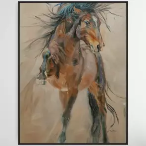 Figurative painting of Bay Onaqui stallion posturing