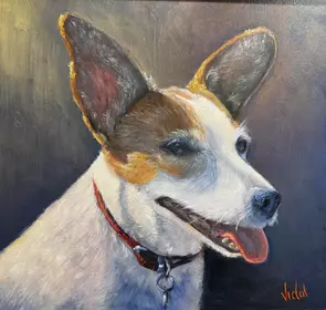 An oil painting of our dog Bella