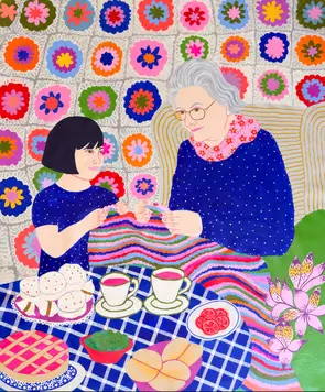 Is time for tea time by Camila Paz, Acrylic, Portraiture