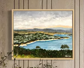 'Jindabyne NSW’ Acrylic on stretched canvas (protected with satin varnish) using the palette knife technique. (50 wide x 40c…