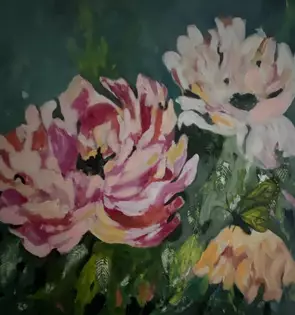 Inspired to create after a visit yo the local garden centre and seeing big pink and white peonies creating a statement contr…