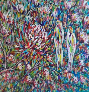Australian Waratah and native parrots