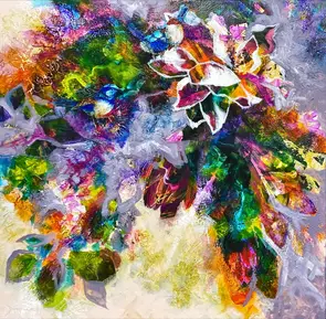 Large loose floral abtract with fairy wrens