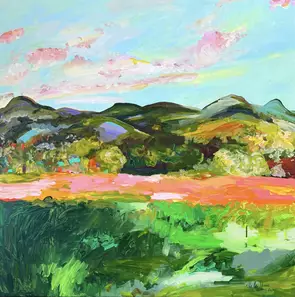Vibrant and moody vineyard outback bush abstract With a sunset sky.