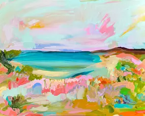 Vibrant and moody ocean abstract seascape With a sunset sky.