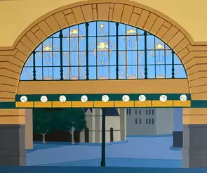 leadlight window above exit to the street