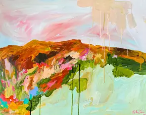Vibrant and moody abstract landscape. With a sunset sky.