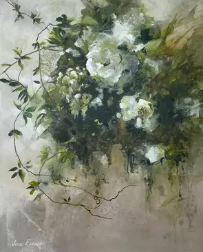 A semi abstract work depicting many &amp; varied foliage forms and shades of green