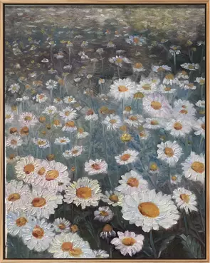 White daises field green