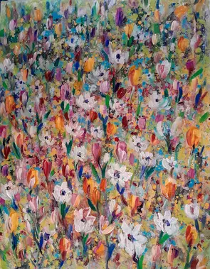 Flower garden on ready to hang stretched canvas