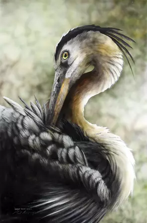 Great Blue Heron by Paul Margocsy, Mixed Media, Photorealism