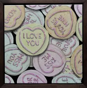 Love Heart lollies in pastel colours with cute romantic phrases