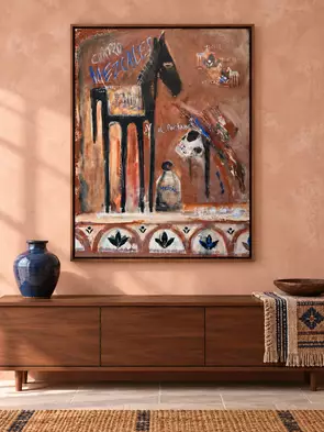 So a horse walked on to a bar by Helen Mau, Acrylic, Expressionism