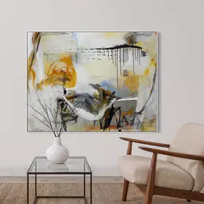 Spilling warm ochre and beige, raw blacks and pale slate blue washes across the canvas captures that exact split-second when…