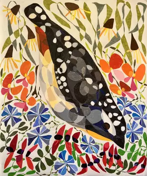 Spotted pardelote in the gums by Tori Delany, Pencil, Abstract