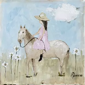 Original Figurative painting featuring a young farm girl on a horse.