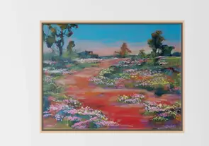 pink wildflowers on a rough track in the Pilbara region of WA