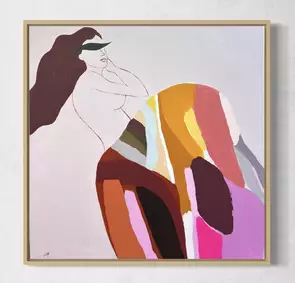 Burgundy pallette orange white light blue abstract layered woman body