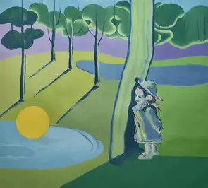 Moon on still waters by HJ Lee, Oil, Figurative