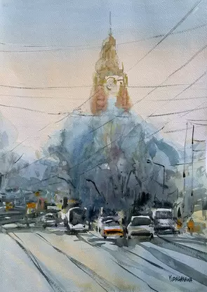 Melbourne CBD is an original watercolour painting painted with quality artist materials.