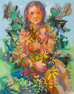 This painting is inspired by my weekly life drawings. Girl with flowers