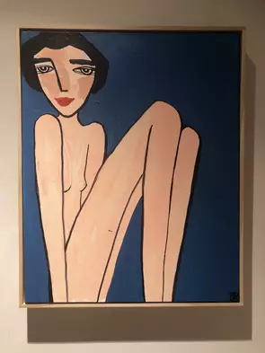 Daphne on dark blue (framed). by Kate Rogers, Acrylic, Abstract
