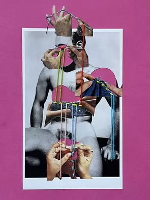 Gay erotica collaged with vintage sewing hands . I wanted to dissect the erotica enough to create new forms and shapes . Lik…
