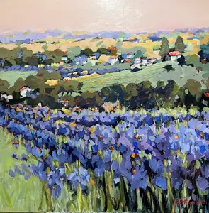 iris and sunflowers landscape