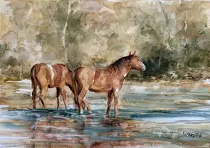 Horses is an original watercolour painting painted with quality art materials.