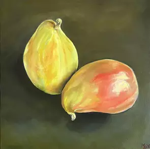 two pears on a dark background