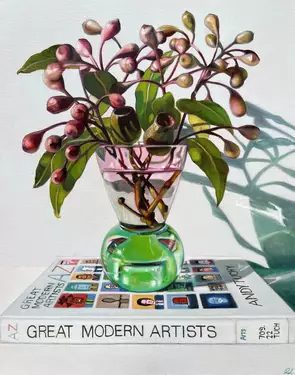 Gumnuts In Green Candle Vase.