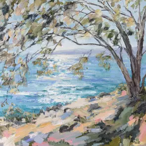 A Coastal seascape with expressive brushstrokes, rich colours and a wonderful sense of movement. Layers of aqua, cerulean bl…