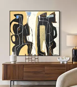 Abstract of figure shapes in line drawing midcentury style.