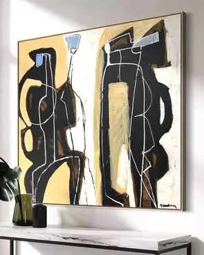 Abstract of figure shapes in line drawing midcentury style.