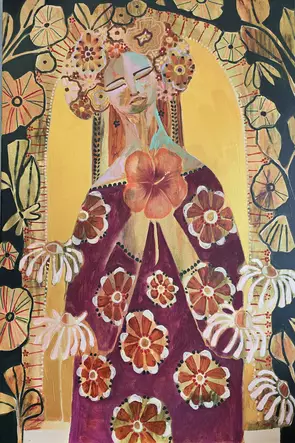 I leave the past behind, step boldly into what’s next,and trust myself to bloom by Amanda Skye Mulder, Acrylic, Surrealism